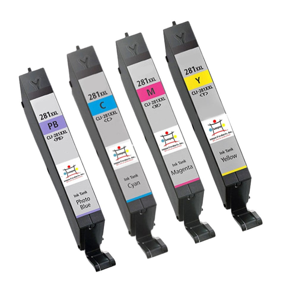 Compatible Ink Cartridge Replacement For CANON 1980C001, 1981C001, 1982C001, 1984C001 (CLI-281XXLC,M,Y,PB) Extra High Cyan, Magenta, Yellow, Photo Blue (11.7ML) 4-Pack