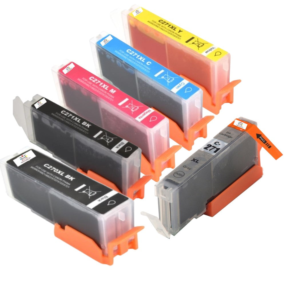 Compatible Ink Cartridge Replacement For CANON 0337C001, 0338C001, 0339C001, 0340C001, 0336C001, 0319C001 (CLI-271XLC,Y, M, GY, BK, PGI-270XL) Cyan, Yellow, Magenta, Gray, Black (300 YLD) 6-Pack