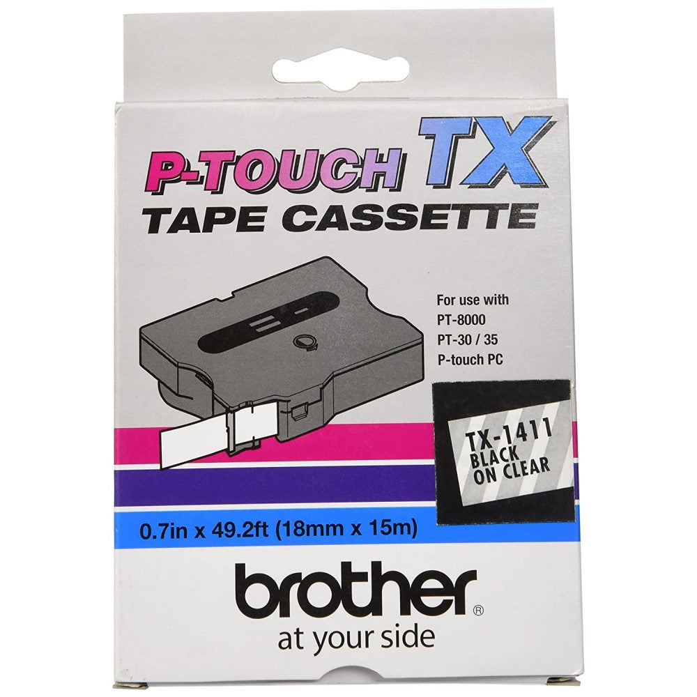 BRTTX1411 Brother TX1411 - Black on clear - Roll (0.7 in x 50 ft) 1 roll(s) laminated tape - for P-Touch PT-30, PT-35, PT-8000, PT-PC