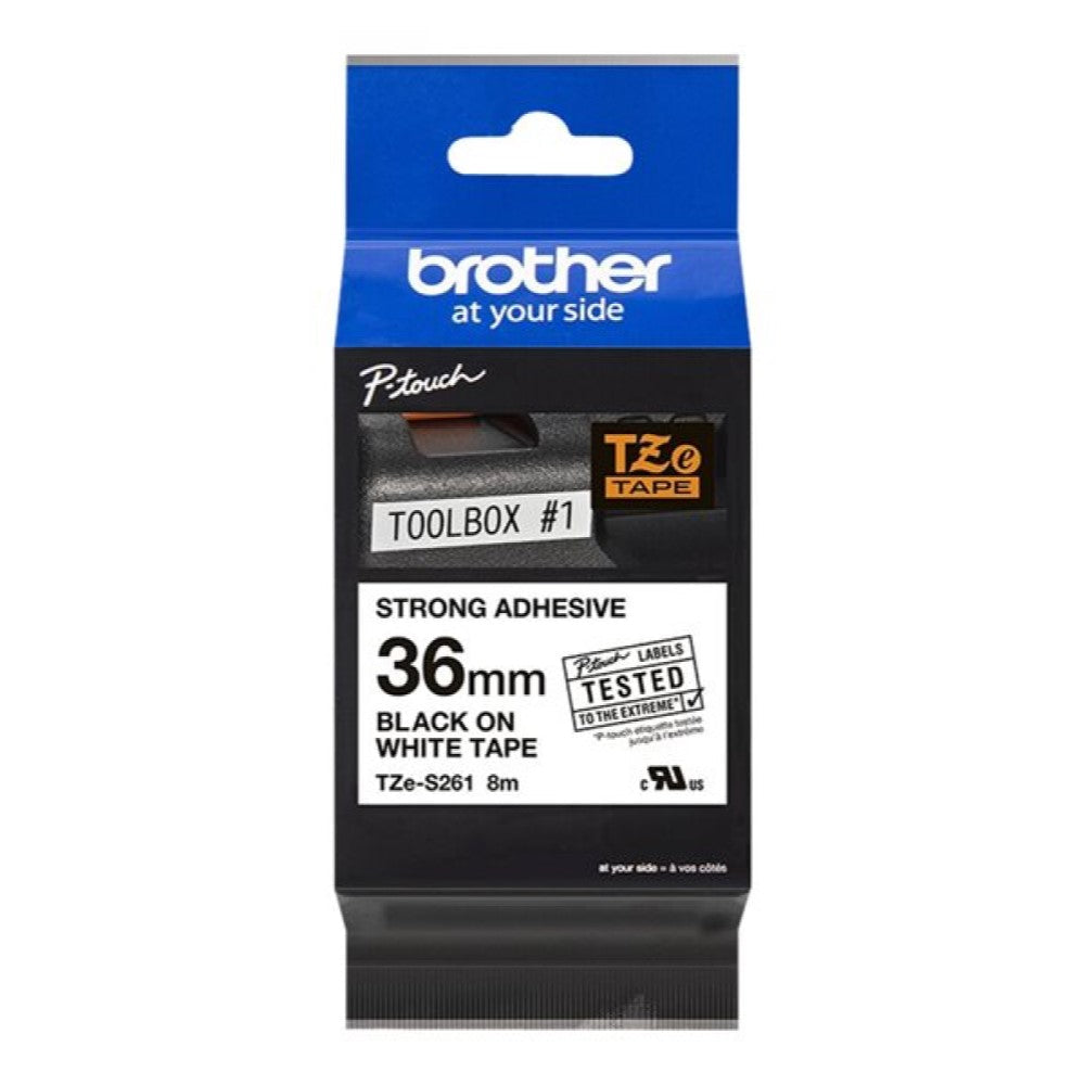 BRTTZES261 Brother TZe-S261 - Extra strength adhesive - black on white - Roll (1.42 in x 26.2 ft) 1 roll(s) laminated tape - for P-Touch PT-3600, 530, 550, 9200, 9400, 9500, 9600, 9700, 9800, D800, E800, P900, P950