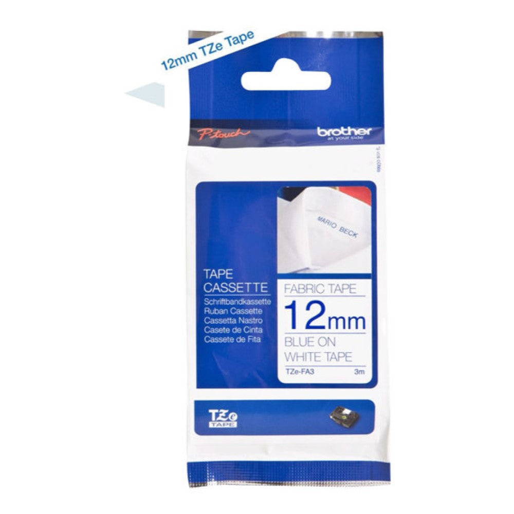 BRTTZEFA3 Brother TZe-FA3 - Fabric - navy blue on white - Roll (0.47 in x 10 ft) 1 roll(s) iron-on tape - for Brother PT-D210, D600, H110; P-Touch PT-1880, D200, D450, E110, E550, E800, H110, P900