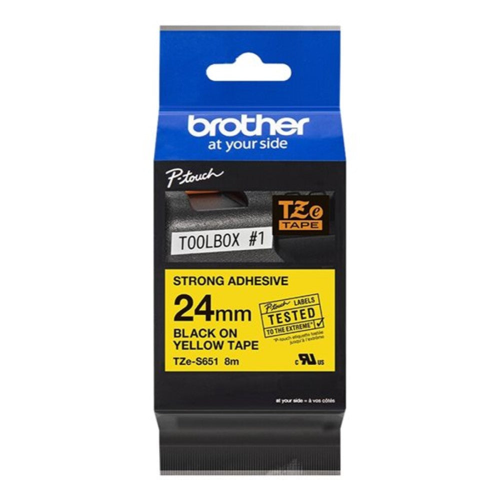 BRTTZES651 Brother TZe-S651 - Extra strength adhesive - black on yellow - Roll (0.94 in x 26.2 ft) 1 roll(s) laminated tape - for Brother PT-D600; P-Touch PT-3600, D800, E550, E800, P750, P900, P950; P-Touch EDGE PT-P750