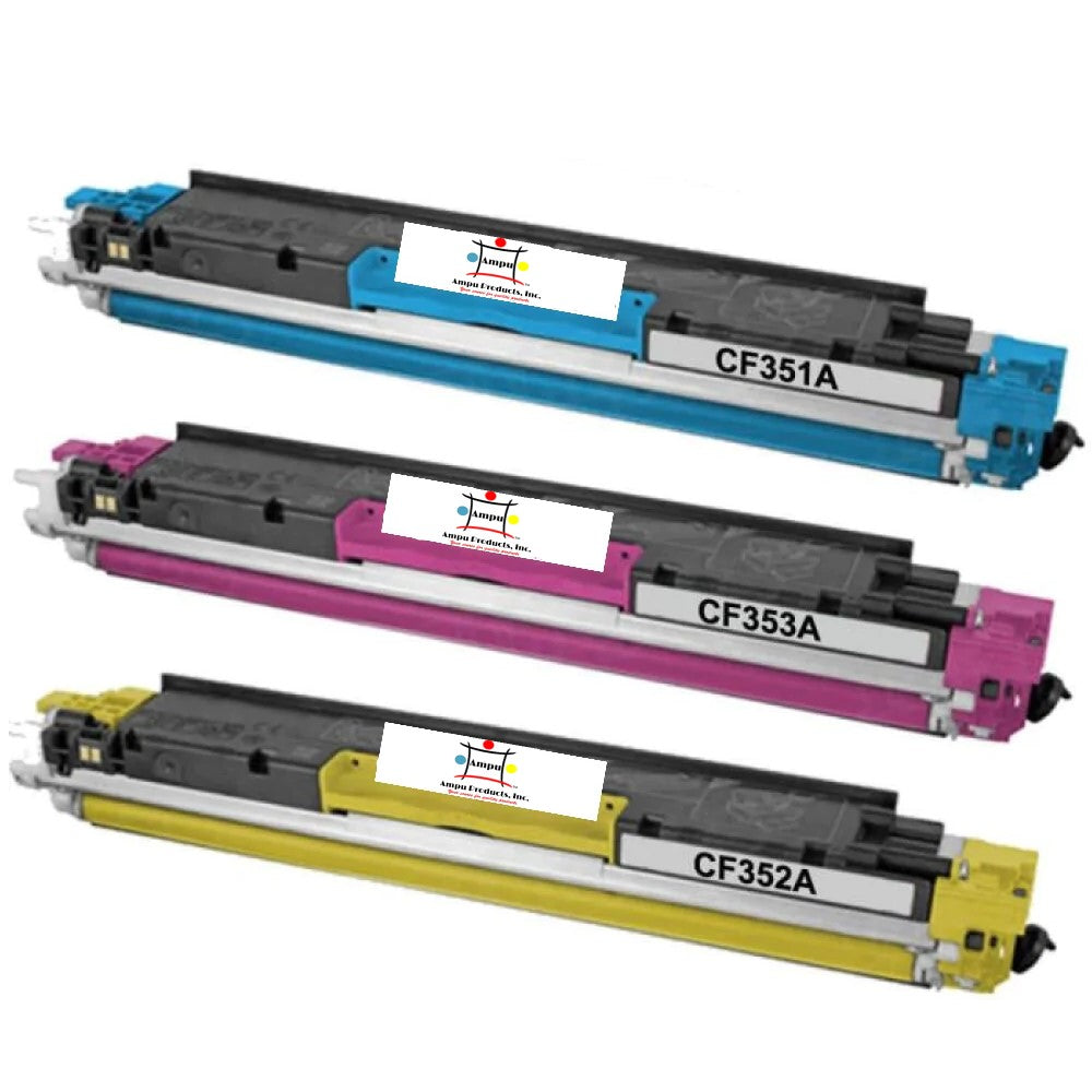 Ampuproducts Compatible Toner Cartridge Replacement For HP CF351A, CF352A, CF353A (130A) Cyan, Yellow, Magenta (1.3K YLD) 3-Pack