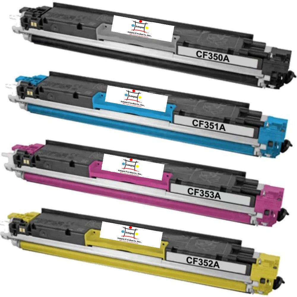 Ampuproducts Compatible Toner Cartridge Replacement For HP CF350A, CF351A, CF352A, CF353A (130A) Black , Cyan, Yellow, Magenta (1.3K YLD) 4-Pack