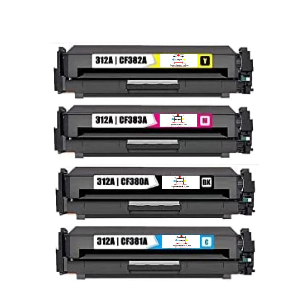 Ampuproducts Compatible Toner Cartridge Replacement For HP CF380A, CF381A, CF382A, CF383A (312A) Black, Cyan, Magenta, Yellow (2.2K YLD- Black, 2.7K YLD- Color) 4-Pack