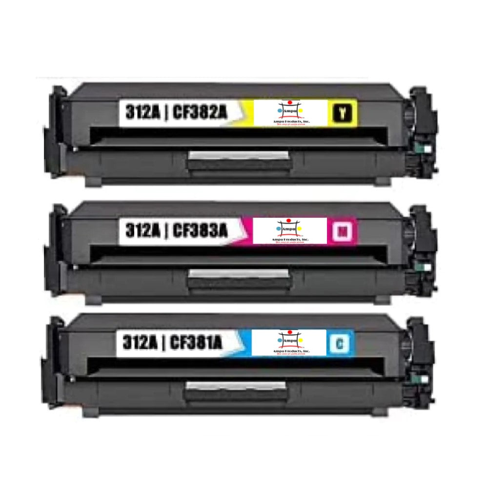 Ampuproducts Compatible Toner Cartridge Replacement For HP CF381A, CF382A, CF383A (312A) Cyan, Magenta, Yellow (2.7K YLD) 3-Pack