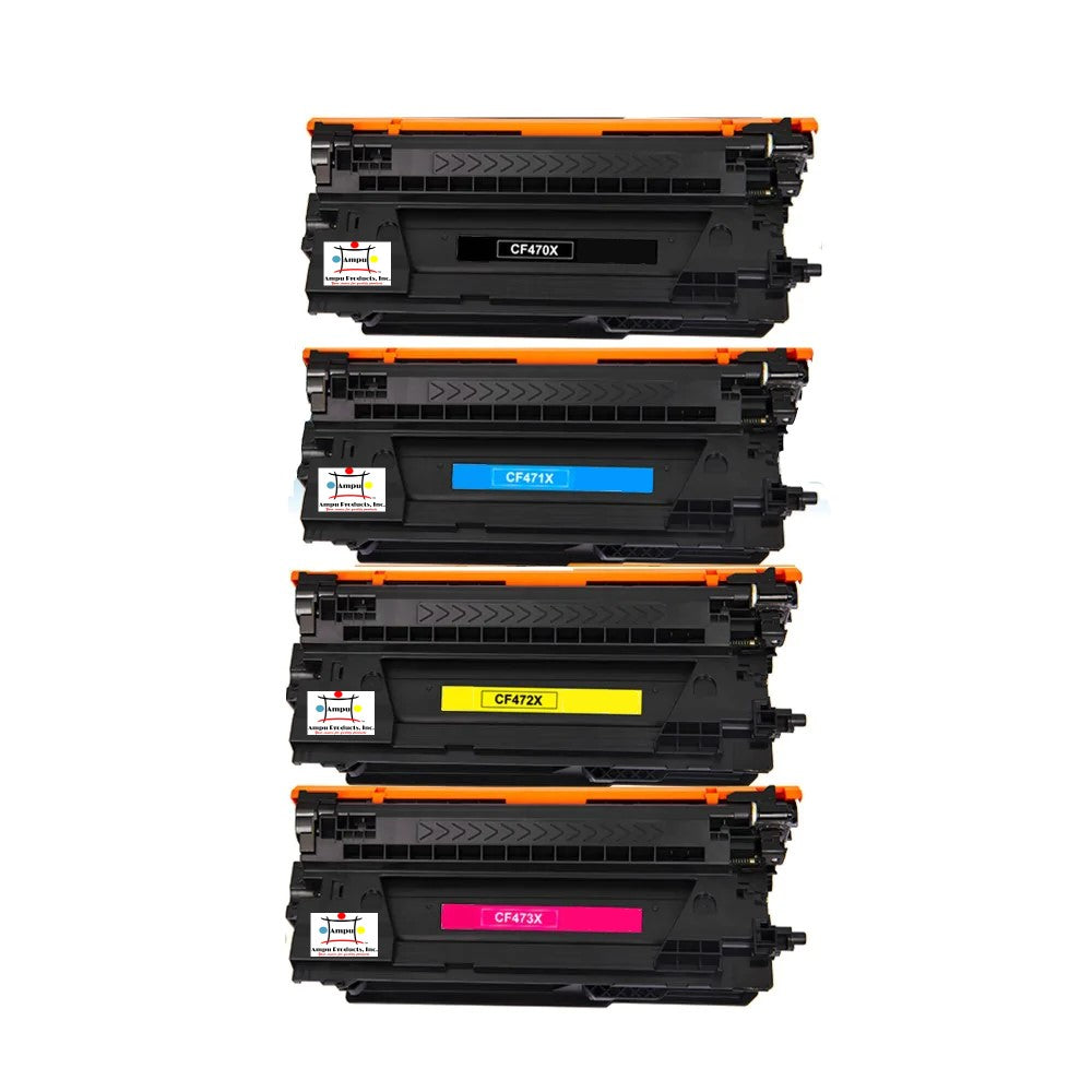 Ampuproducts Compatible Toner Cartridge Replacement For HP CF470X, CF471X, CF472X, CF472X (657X) High Yield Black, Cyan, Yellow, Magenta (27K YLD- Black, 23K YLD- Color) 4-Pack