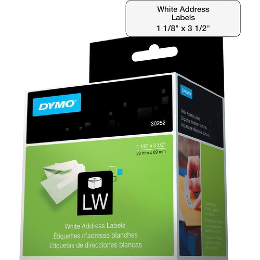 DYM30252 DYMO LabelWriter Address - Black on white - 1.13 in x 3.5 in 260 label(s) (2 roll(s) x 130) labels - for DYMO Desktop Mailing Solution; DYMO LabelWriter 450, 4XL