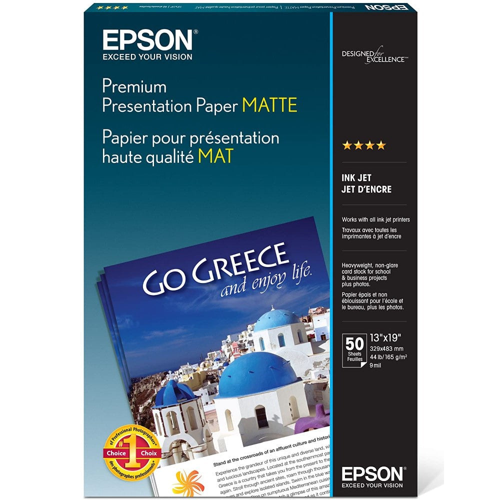 EPSS041263 Epson - Matte - Super B (13 in x 19 in) - 167 g/m² - 50 sheet(s) paper - for Stylus Photo 12XX, 1400, R1900, R2000, R2400, R2880; WorkForce 1100, 7010, 75XX