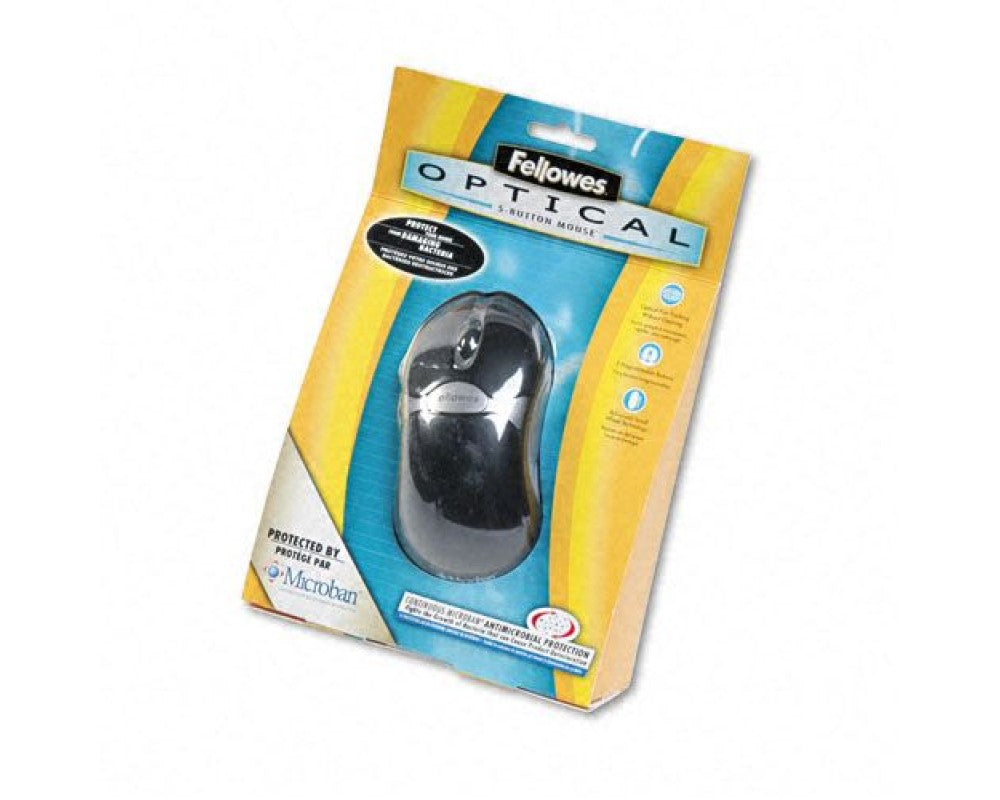 fellowes microban protection mouse optical 5 buttons wired usb black silver fel98913