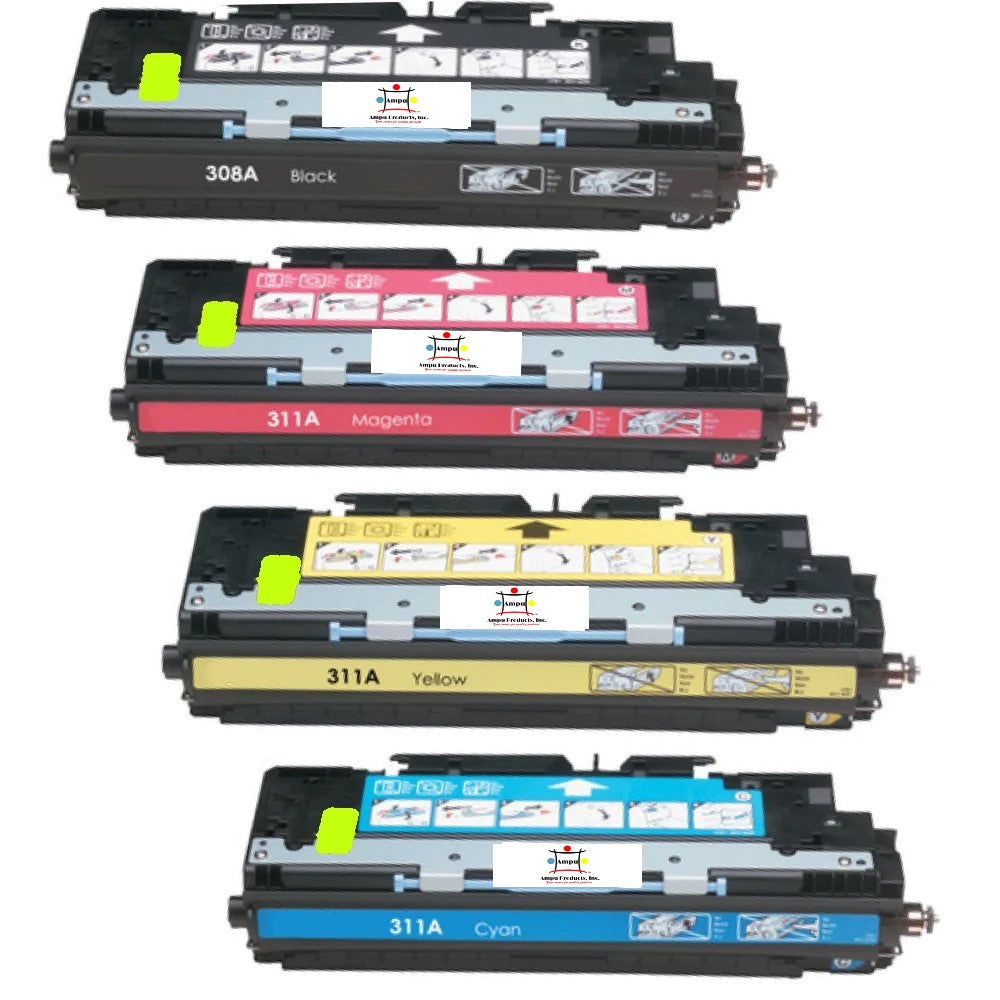 Ampuproducts Compatible Toner Cartridge Replacement For HP Q2670A, Q2681A, Q2683A, Q2682A (308A-Black, 311A-Color) Black, Cyan, Yellow, Magenta (6K YLD) 4-Pack)