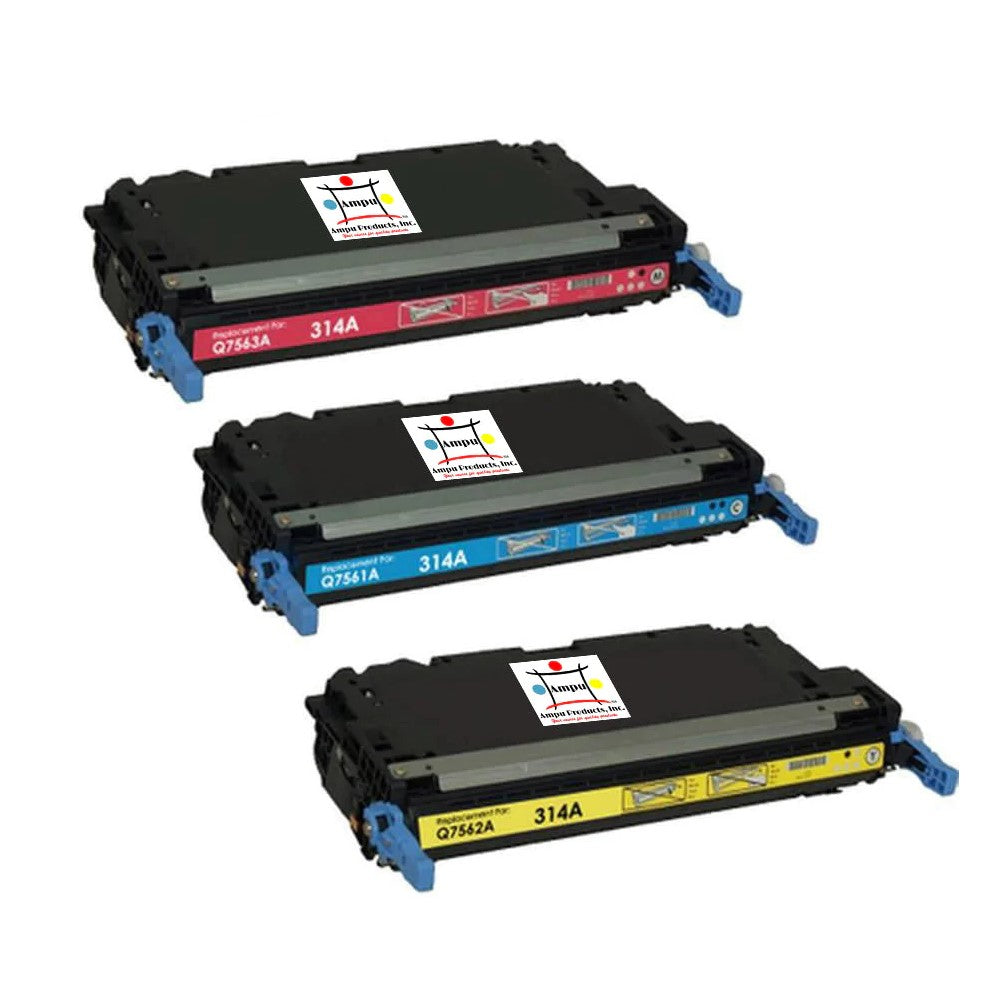 Ampuproducts Compatible Toner Cartridge Replacement For HP Q7561A, Q7563A, Q7562A (314A) Cyan, Magenta, Yellow (6.5K YLD) 3-Pack