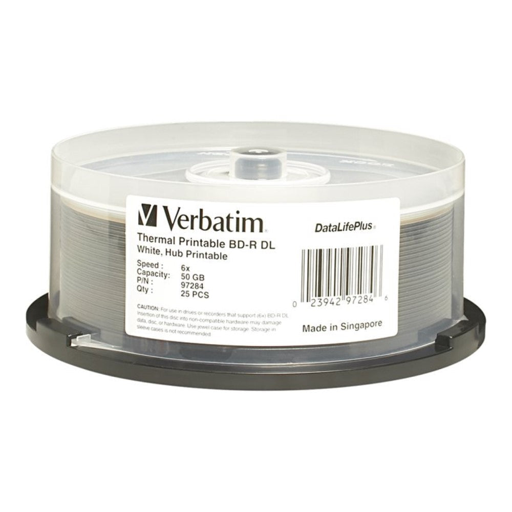 VER97284 VERBATIM BD-R DL+ HUB 25pk 50GB/6X WHT THERML