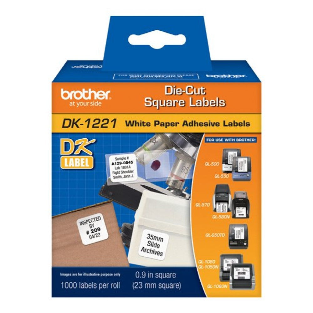 BRTDK1221 Brother DK-1221 - Perforated - black on white - 0.91 in x 0.91 in 1000 label(s) (1 roll(s) x 1000) labels - for Brother QL-1050, 1060, 1100, 1110, 500, 550, 570, 650, 700, 710, 720, 800, 810, 820