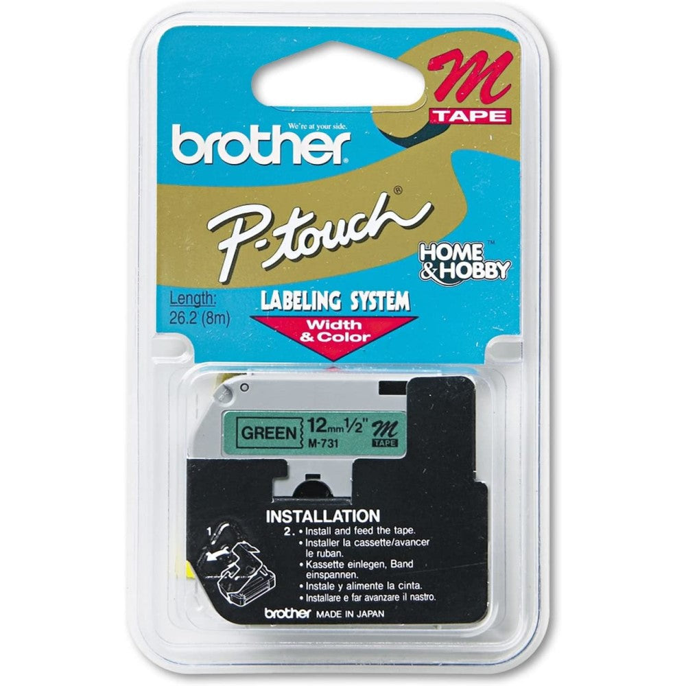 BRTM731 Brother - Black on green - Roll (0.47 in x 26.2 ft) 1 roll(s) non-laminated tape - for P-Touch PT-100, PT-110, PT-45, PT-55, PT-65, PT-70, PT-75, PT-80, PT-85, PT-90, PT-M95