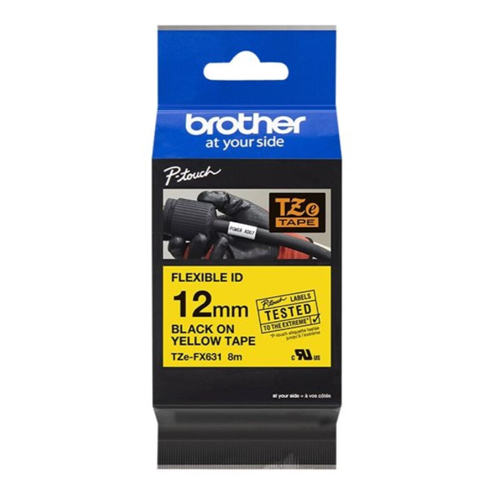 BRTTZEFX631 Brother TZe-FX631 - Black on yellow - Roll (0.47 in x 26.2 ft) 1 roll(s) flexible ID tape - for Brother PT-D210, D600, H110; P-Touch PT-1005, D200, D450, E550, H110, P300, P900, P950