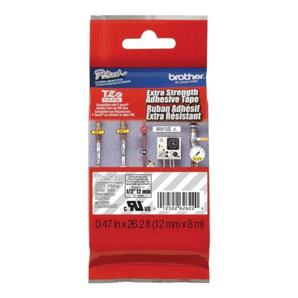 BRTTZES135 Brother TZe-S135 - Extra strength adhesive - white on clear - Roll (0.47 in x 26.2 ft) 1 roll(s) laminated tape - for Brother PT-D210, D600, H110; P-Touch PT-D200, D450, E550, H110, P950; P-Touch Pro PT-H111