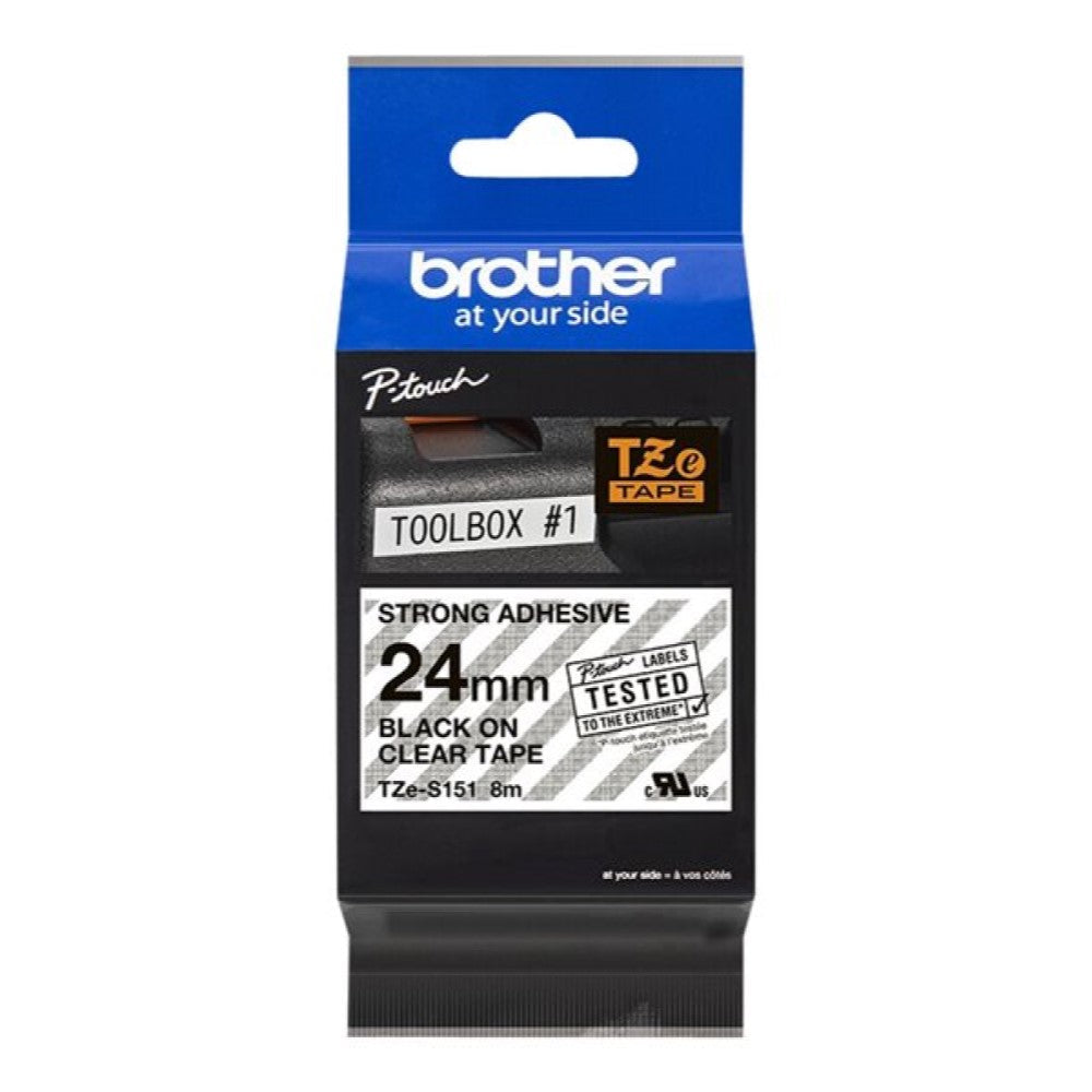 BRTTZES151 Brother TZe-S151 - Extra strength adhesive - black on clear - Roll (0.94 in x 26.2 ft) 1 roll(s) laminated tape - for Brother PT-D600, P750, P950; P-Touch PT-D800, E550, P750, P900, P950; P-Touch EDGE PT-P750