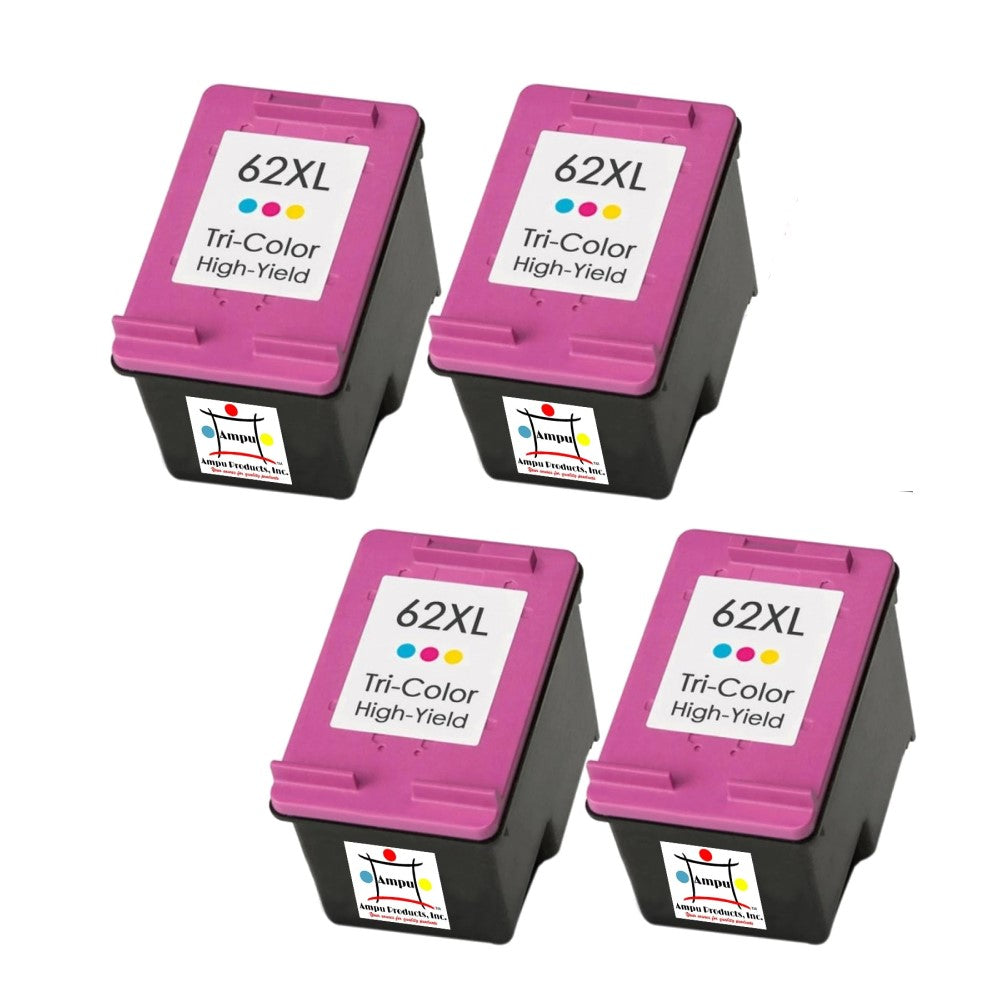 Ampuproducts Compatible Ink Cartridge Replacement for HP C2P07AN (62XL, High Yield Tri-Color, 4-Packs) 4 PACK