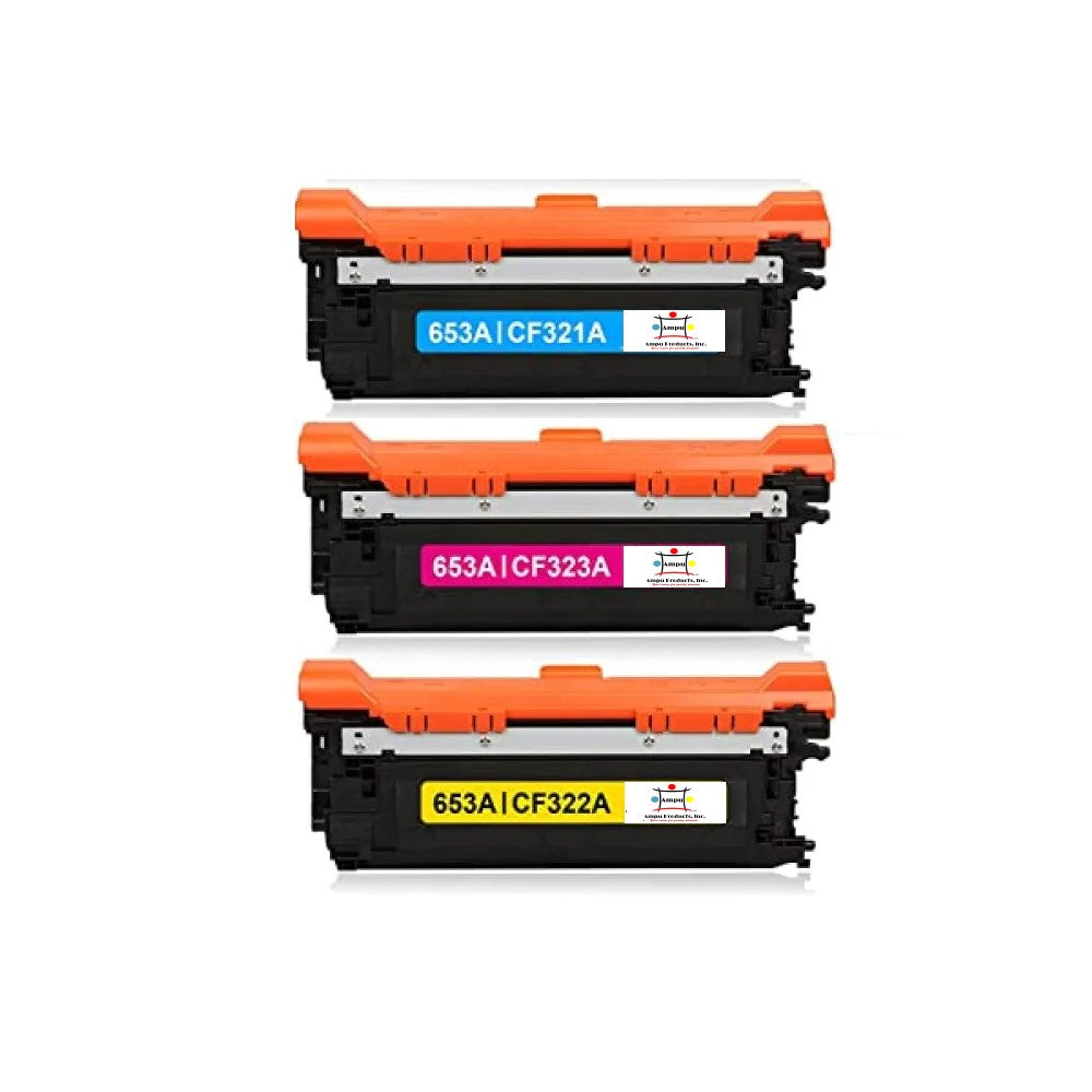 Ampuproducts Compatible Toner Cartridge Replacement For HP CF321A, CF322A, CF323A (653A) Cyan, Yellow, Magenta (16.5K YLD Colors) 3-Pack