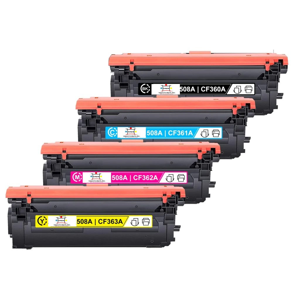 Ampuproducts Compatible Toner Cartridge Replacement For HP CF360A, CF361A, CF362A, CF363A (508A) Black, Cyan, Yellow, Magenta (6K YLD) 4-Pack