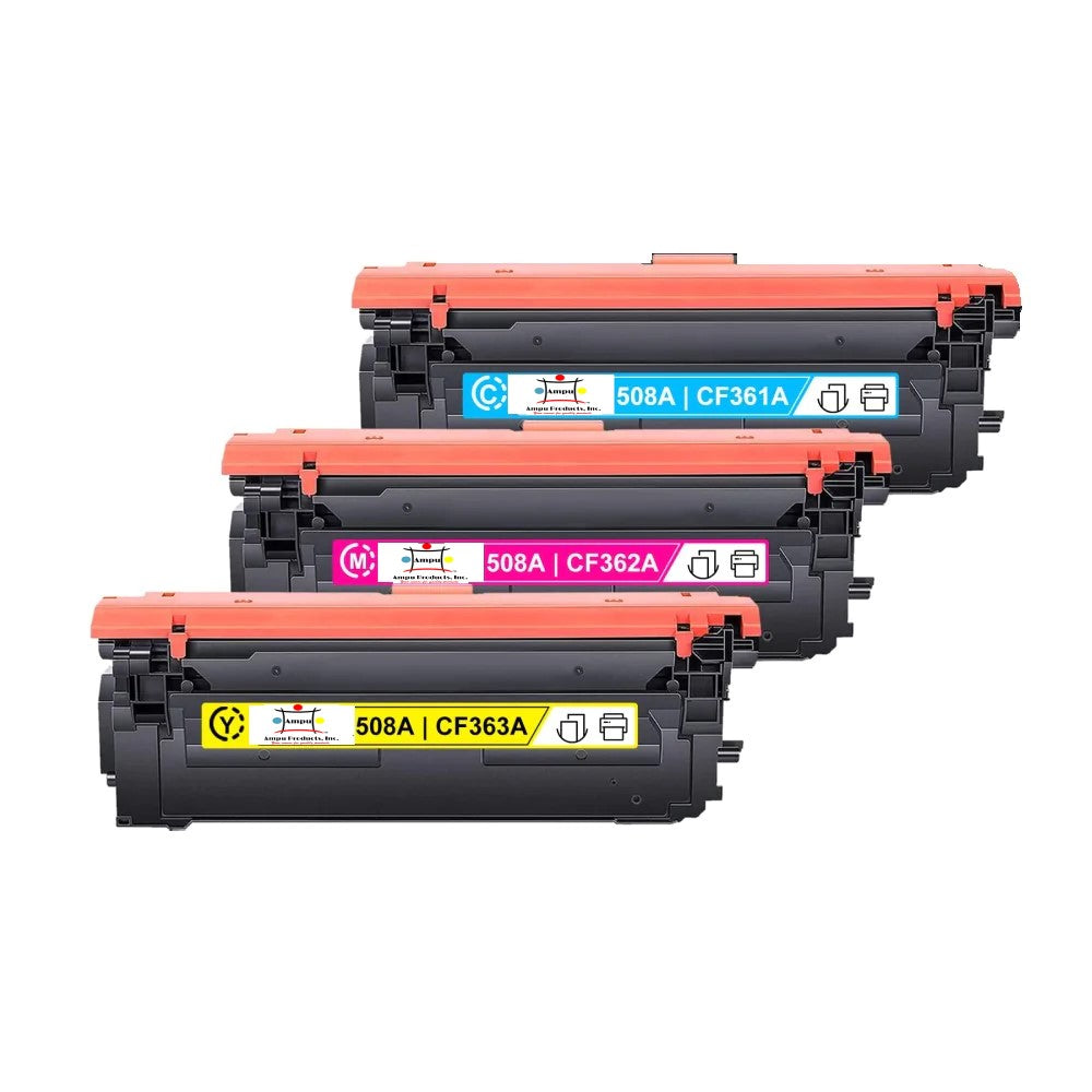 Ampuproducts Compatible Toner Cartridge Replacement For HP CF361A, CF362A, CF363A (508A) Cyan, Yellow, Magenta (6K YLD) 3-Pack