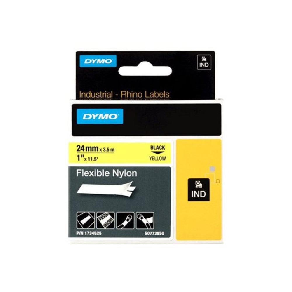 DYM1734525 DYMO IND FLEXIBLE NYLON BLACK/YELLOW 1" x 11.5'