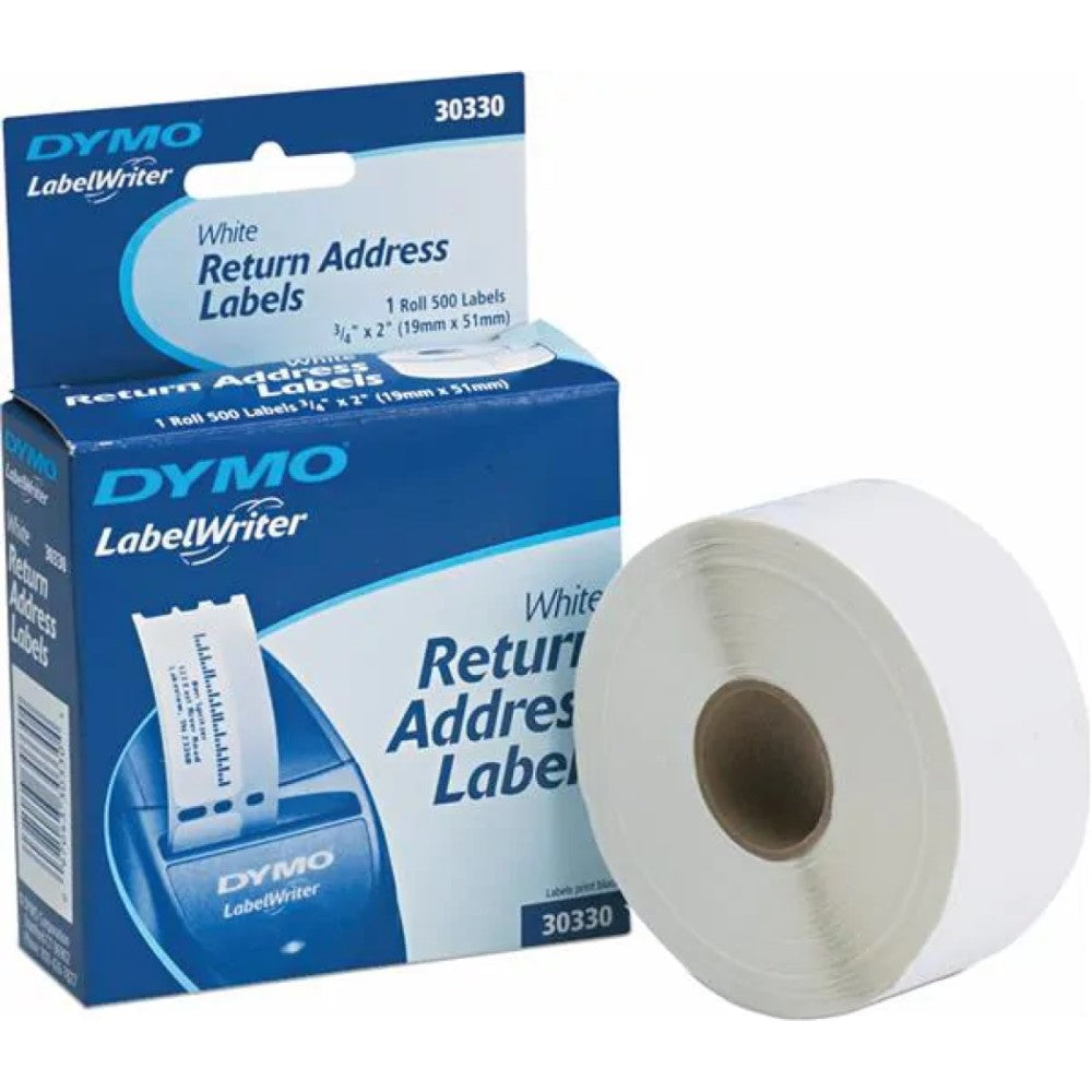 DYM30330 DYMO LabelWriter - Permanent adhesive - black on white - 0.75 in x 2 in 500 label(s) (1 roll(s) x 500) return address labels - for DYMO Desktop Mailing Solution; DYMO LabelWriter 330, 400, 450, 4XL, SE450