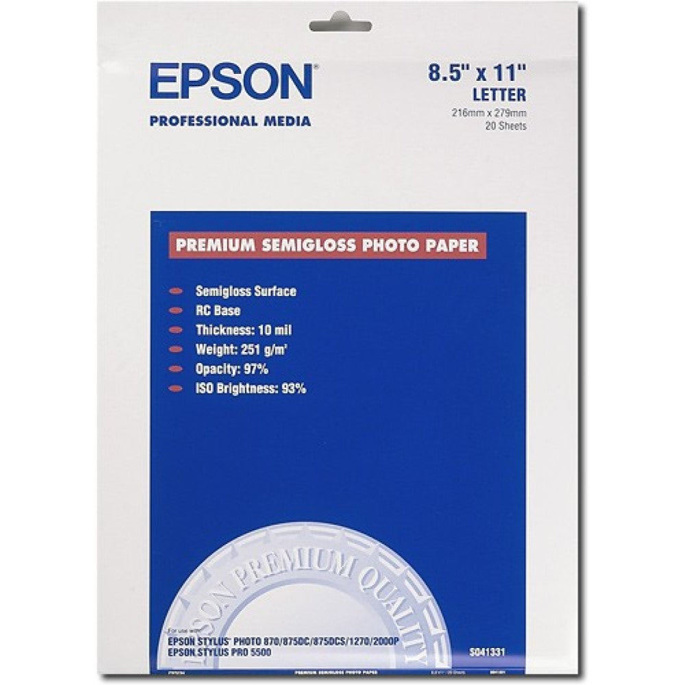 EPSS041331 Epson - Semi-glossy - Letter A Size (8.5 in x 11 in) - 251 g/m² - 20 sheet(s) photo paper - for Expression ET-3600