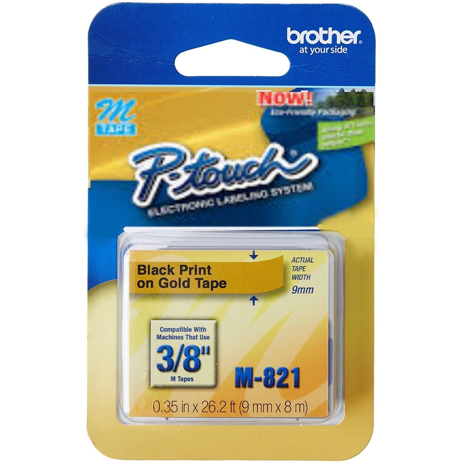 BRTM821 Brother - Black on gold - Roll (0.35 in x 26.3 ft) 1 roll(s) non-laminated tape - for P-Touch PT-100, PT-110, PT-45, PT-55, PT-65, PT-70, PT-80, PT-85, PT-90, PT-M95