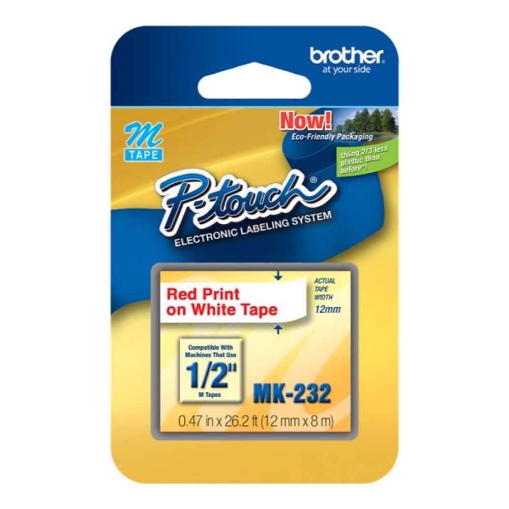 BRTMK232 Brother MK232 - Red on white - Roll (0.47 in x 26.2 ft) 1 roll(s) non-laminated tape - for Brother PT-45; P-Touch PT-100, 110, 45, 55, 65, 70, 80, 85, 90, M95