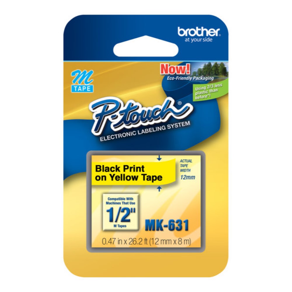 BRTMK631 Brother MK631 - Black on yellow - Roll (0.47 in x 26.2 ft) 1 roll(s) non-laminated tape - for Brother PT-45; P-Touch PT-100, 110, 45, 55, 65, 70, 75, 80, 85, 90, M95