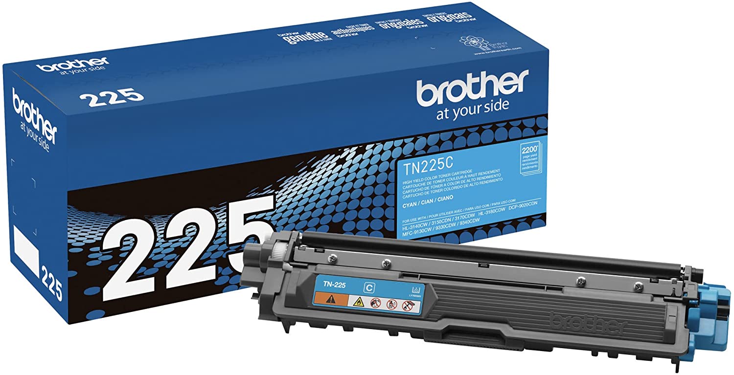 Brother TN225C High Yield Cyan Genuine TN-225C Toner Cartridge in Retail Packaging (2.2K YLD)