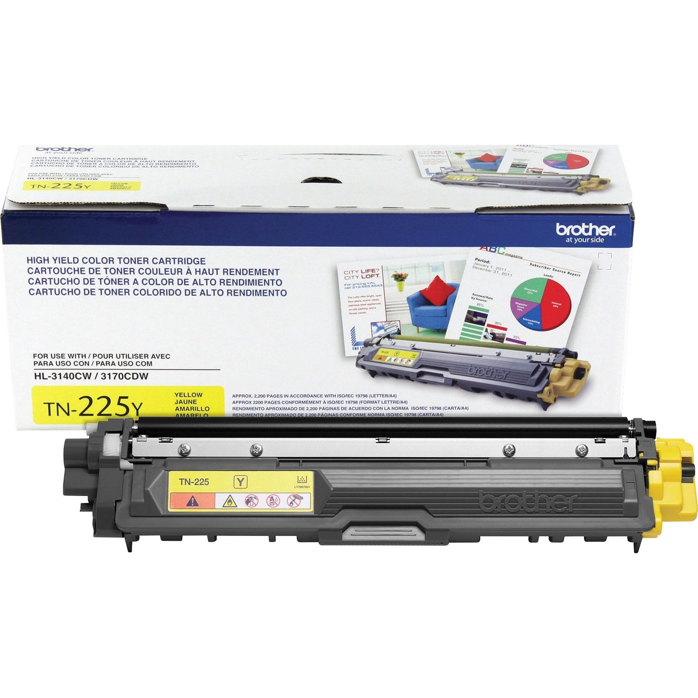 Brother TN225Y High Yield Yellow Genuine TN-225Y Toner Cartridge in Retail Packaging (2.2K YLD)