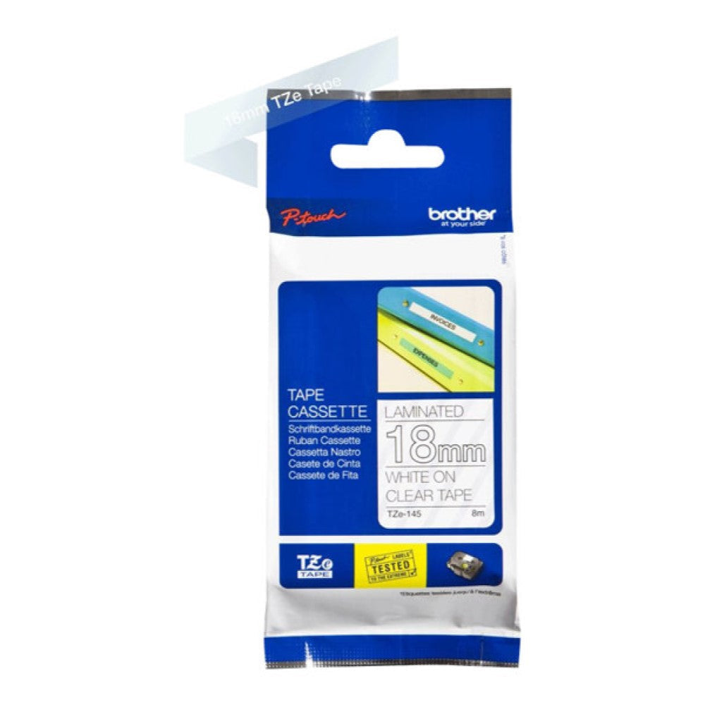 BRTTZE145 Brother TZe-145 - Standard adhesive - white on clear - Roll (0.7 in x 26.2 ft) 1 roll(s) laminated tape - for Brother PT-D600; P-Touch PT-1880, D450, D800, E550, E800, P900, P950; P-Touch EDGE PT-P750