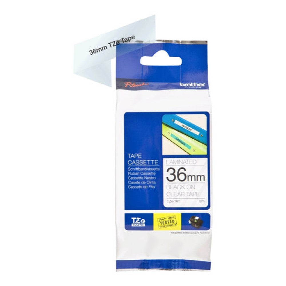 BRTTZE161 Brother TZe-161 - Black on clear - Roll (1.4 in x 26.2 ft) 1 roll(s) laminated tape - for P-Touch PT-3600, 530, 550, 9200, 9400, 9500, 9600, 9700, 9800, D800, P900, P950