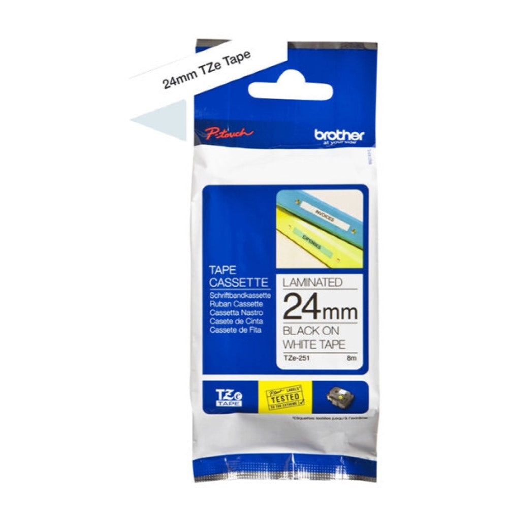 BRTTZE251 Brother TZe-251 - Standard adhesive - black on white - Roll (0.94 in x 26.2 ft) 1 roll(s) laminated tape - for Brother PT-D600; P-Touch PT-D800, E550, E800, P900, P950; P-Touch Cube Plus PT-P710