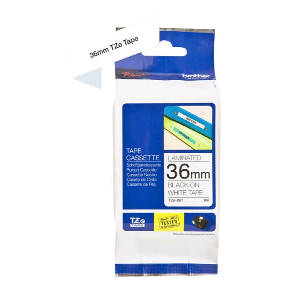 BRTTZE261 Brother TZe-261 - Standard adhesive - black on white - Roll (1.42 in x 26.2 ft) 1 roll(s) laminated tape - for P-Touch PT-3600, 530, 550, 9200, 9400, 9500, 9600, 9700, 9800, D800, E800, P900, P950