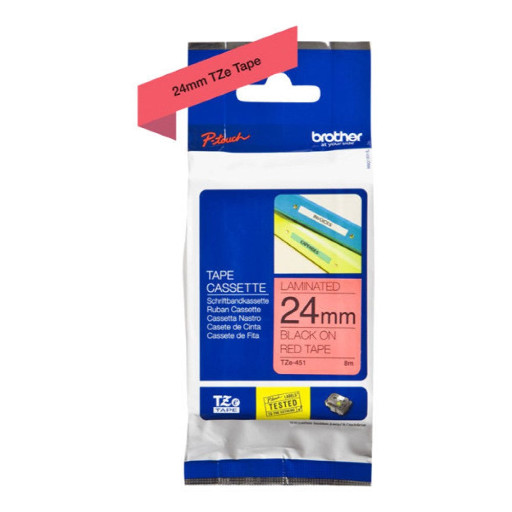 BRTTZE451 Brother TZe-451 - Standard adhesive - black on red - Roll (0.94 in x 26.2 ft) 1 roll(s) laminated tape - for Brother PT-D600; P-Touch PT-3600, D800, E550, E800, P750, P900, P950; P-Touch EDGE PT-P750