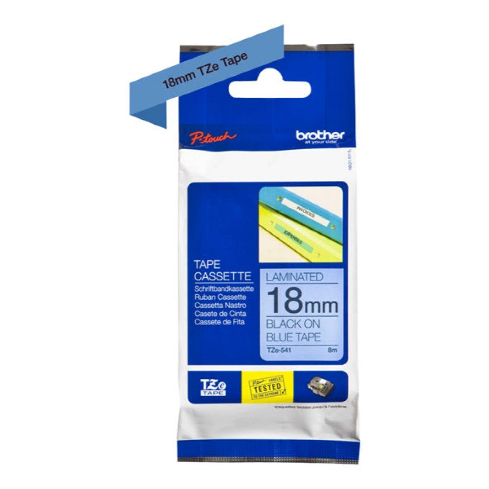 BRTTZE541 Brother TZe-541 - Standard adhesive - black on blue - Roll (0.7 in x 26.2 ft) 1 roll(s) laminated tape - for Brother PT-D600; P-Touch PT-1880, D450, D800, E550, E800, P900, P950; P-Touch EDGE PT-P750