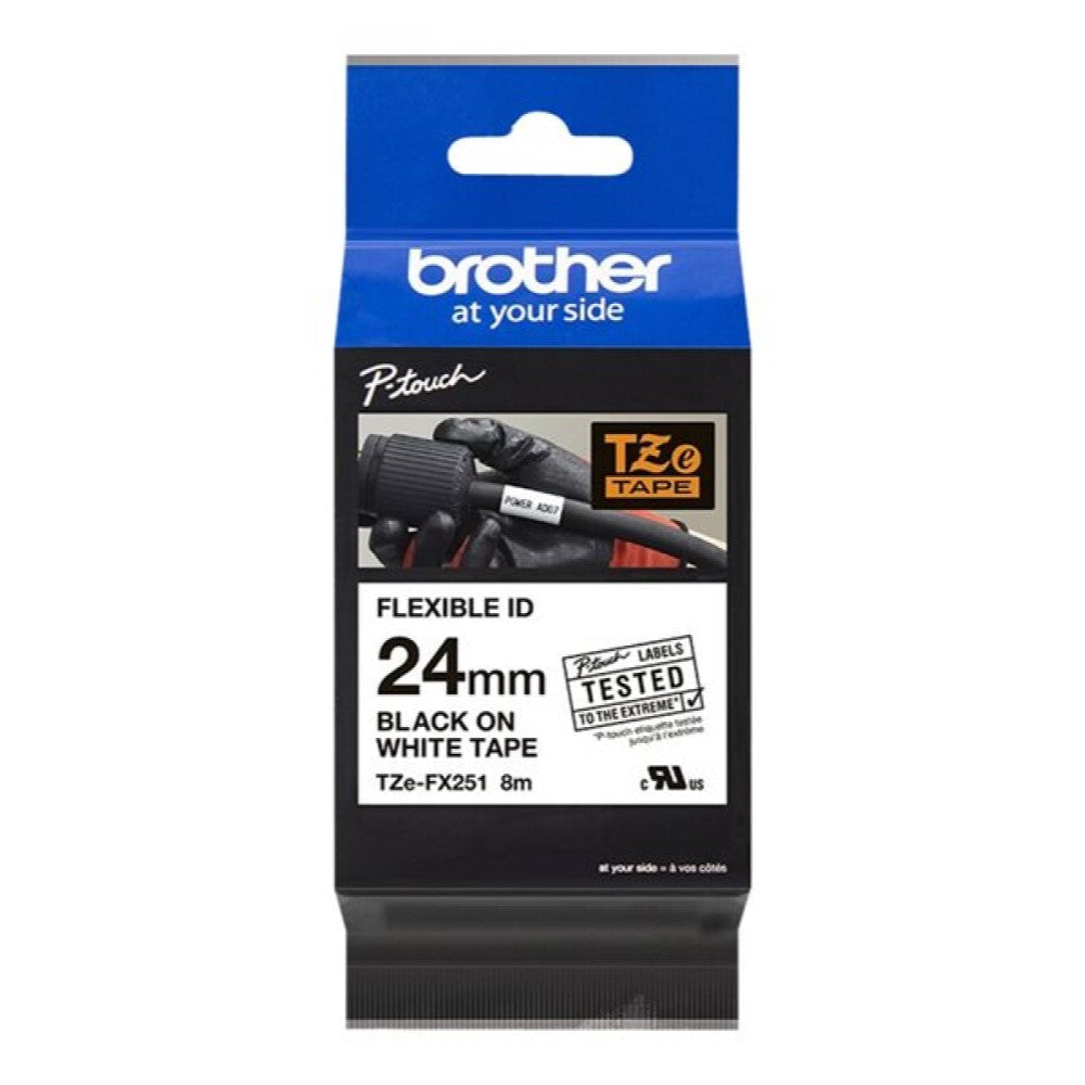 BRTTZEFX251 Brother TZe-FX251 - Adhesive - black on white - Roll (0.94 in x 26.2 ft) 1 roll(s) flexible ID tape - for Brother PT-D600; P-Touch PT-3600, D600, D800, E550, P750, P900, P950; P-Touch EDGE PT-P750