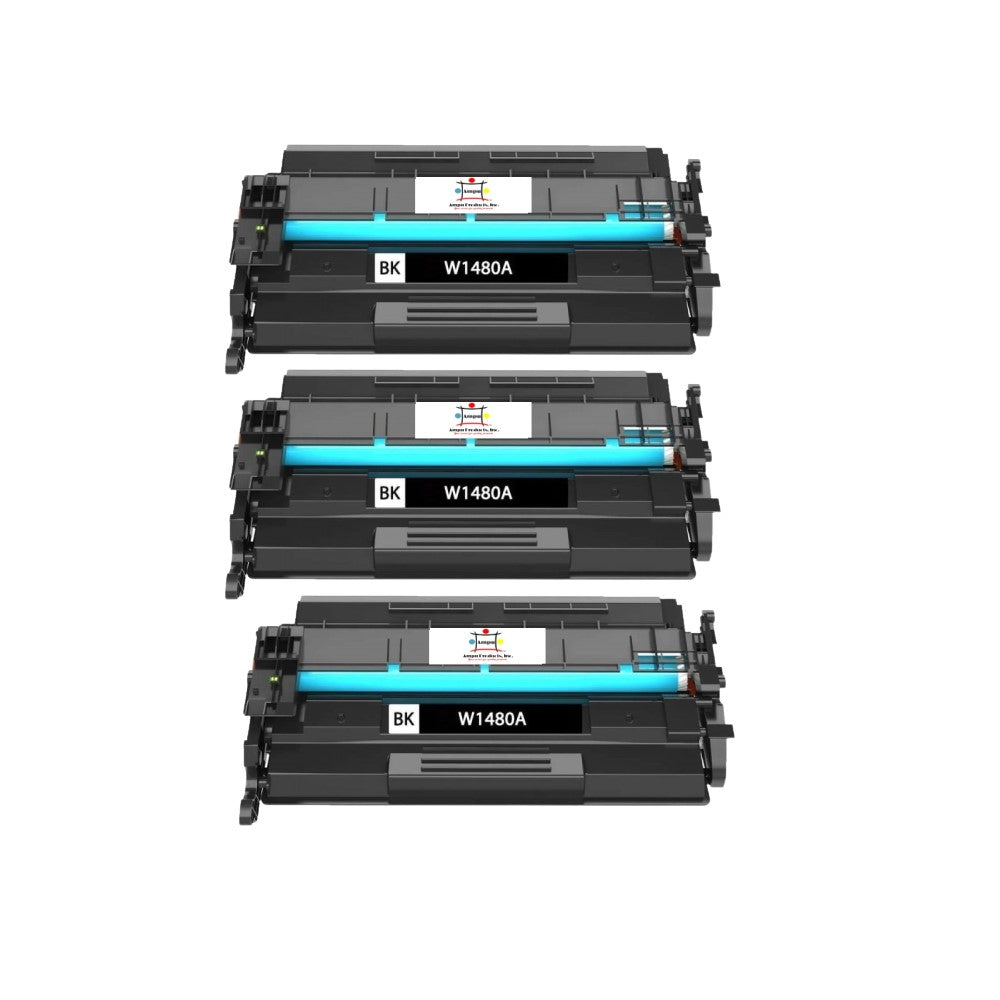 Compatible Toner Cartridge Replacement For HP W1480A (148A) Black (2.9K YLD) W/New Chip (3-Pack)
